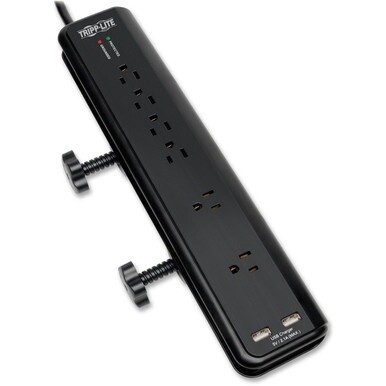 Tripp Lite by Eaton Protect It! 6-Outlet Clamp-Mount Surge Protector 6 ft. (1.83 m) Cord 2100 Joules 2 x USB Charging ports (2.1A total) - 6 x NEMA 5-15R - 1875 VA - 2100 J - 120 V AC Input - 5 V DC O