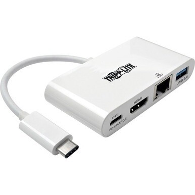 Tripp Lite by Eaton USB-C Multiport Adapter - HDMI USB 3.x (5Gbps) Hub Port Gigabit Ethernet 60W PD Charging HDCP White - for Notebook/Tablet PC/Desktop PC - USB Type C - 2 x USB Ports - 2 x USB 3.0 -