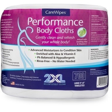 2XL Vitamin E &amp; Aloe Performance Body Cloths - 6" x 8" - White - Moisturizing, Hypoallergenic, pH Balanced, Fragrance-free, Dye-free, Residue-free - For Multipurpose, Multi Surface - 700 Per Bucket - 