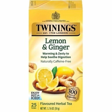 Twinings of London Lemon &amp; Ginger Herbal Tea Bag - 1.3 oz - 25 / Box