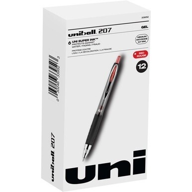 uniball&amp;trade; 207 Gel Pen - Medium Pen Point - 0.7 mm Pen Point Size - Refillable - Retractable - Red Gel-based Ink - 1 Dozen