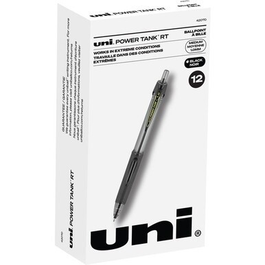 uni&amp;reg; Power Tank Retractable Ballpoint Pens - Medium Pen Point - 1 mm Pen Point Size - Refillable - Retractable - Black - Black Barrel - 1 Dozen