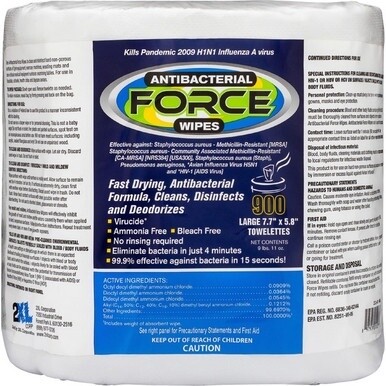 2XL Antibacterial Force Wipes Bucket Refill - 6&quot; x 8&quot; - White - Anti-bacterial, Absorbent, Disposable, Disinfectant, Hygienic, Soft, Durable, Non-irritating, Non-toxic, Non-abrasive - 900 Per Bag - 1 