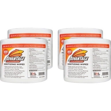 2XL Advantage Sanitizing Wipes - For Multi Surface - 8" Length x 6" Width - 900 / Roll - 4 / Carton - Alcohol-free - White