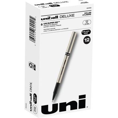 uniball&amp;trade; Deluxe Rollerball Pens - Fine Pen Point - 0.7 mm Pen Point Size - Black - Champagne Barrel - 1 Dozen