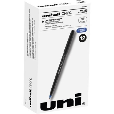 uniball&amp;trade; Onyx Rollerball Pens - Fine Pen Point - 0.7 mm Pen Point Size - Blue - Metal Tip - 1 Dozen