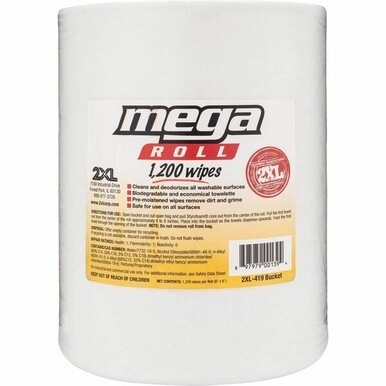 2XL Mega Roll Wipes Refill - 8" x 8" - White - Phenol-free, Alcohol-free, Bleach-free, Perforated - For Multi Surface - 1200 Rolls Per Container - 1 / Roll