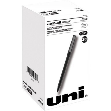 uniball&amp;trade; Roller Rollerball Pen - Micro Pen Point - 0.5 mm Pen Point Size - Black Liquid Ink - Black Barrel - 36 / Pack