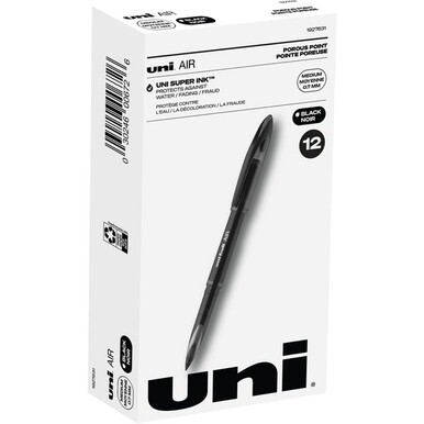 uni&amp;reg; Air Porous Point Pen - Medium Pen Point - 0.7 mm Pen Point Size - Conical Pen Point Style - Black - Black Barrel - 1 Dozen