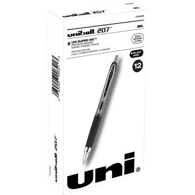uniball&amp;trade; 207 Gel Pen - Bold Pen Point - 1 mm Pen Point Size - Refillable - Retractable - Black Gel-based Ink - Clear Barrel - 1 Dozen