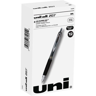 uniball&amp;trade; 207 Gel Pen - Micro Pen Point - 0.5 mm Pen Point Size - Refillable - Retractable - Black Pigment-based Ink - 1 Dozen
