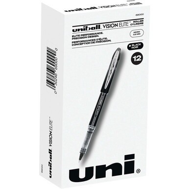 uniball&amp;trade; Vision Elite Rollerball Pen - Micro Pen Point - 0.5 mm Pen Point Size - Black - 1 Dozen