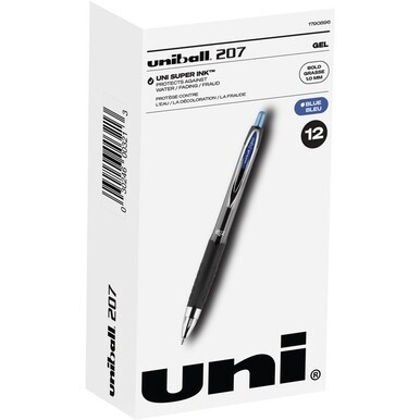 uniball&amp;trade; 207 Gel Pen - Bold Pen Point - 1 mm Pen Point Size - Refillable - Retractable - Blue Gel-based Ink - Clear Barrel - 1 Dozen