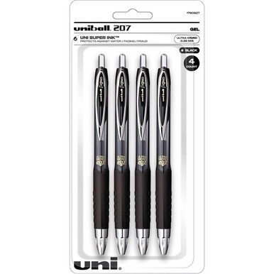 uniball&amp;trade; 207 Gel Pen - Ultra Micro Pen Point - Conical Pen Point Style - Refillable - Retractable - Black Gel-based, Pigment-based Ink - Plastic Barrel - Tungsten Carbide, Stainless Steel Tip - 