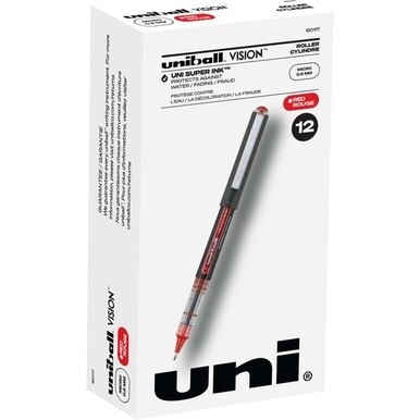 uniball&amp;trade; Vision Rollerball Pens - Micro Pen Point - 0.5 mm Pen Point Size - Red - 1 Dozen