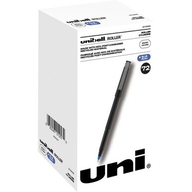 uniball&amp;trade; Roller Rollerball Pen - Micro Pen Point - 0.5 mm Pen Point Size - Refillable - Blue Pigment-based Ink - 72 / Pack