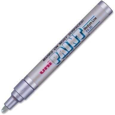 uni&amp;reg; uni-Paint PX-20 Oil-Based Marker - Medium Marker Point - Metallic Silver Oil Based Ink - Silver Barrel - 1 Dozen