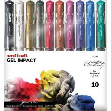 uniball&amp;trade; Gel Impact Metallic Ink Pen - Bold Pen Point - 1 mm Pen Point Size - Assorted Gel-based Ink - 10 / Pack