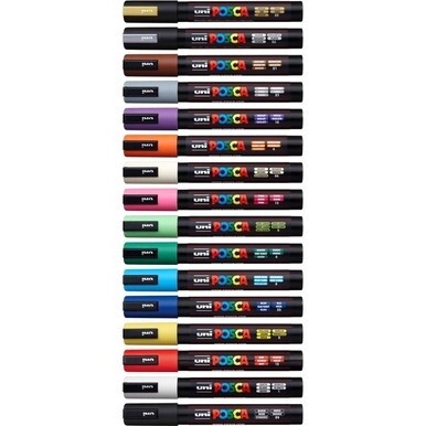uni&amp;reg; Posca PC-5M Paint Markers - Medium Marker Point - Beige, Black, Blue, Brown, Gold, Green, Gray, Light Blue, Light Green, Orange, Pink, ... Water Based, Pigment-based Ink - 16 / Pack