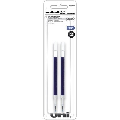 uniball&amp;trade; 207 Gel Pen Refill - 0.70 mm, Medium Point - Blue Ink - Super Ink - 2 / Pack
