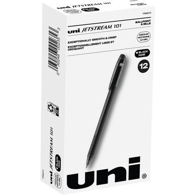 uni&amp;reg; Jetstream 101 Ballpoint Pen - Medium Pen Point - 1 mm Pen Point Size - Black Gel-based Ink - Black Barrel - 1 Dozen