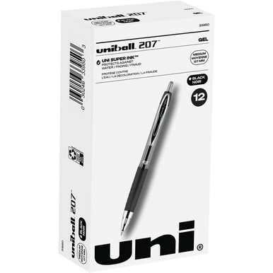 uniball&amp;trade; 207 Gel Pen - Medium Pen Point - 0.7 mm Pen Point Size - Conical Pen Point Style - Refillable - Retractable - Black Pigment-based Ink - Translucent Barrel - 1 Dozen