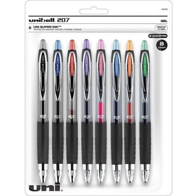 uniball&amp;trade; 207 Gel Pen - Medium Pen Point - 0.7 mm Pen Point Size - Conical Pen Point Style - Refillable - Retractable - Black, Blue, Green, Light Blue, Orange, Pink, Purple, Red Pigment-based Ink