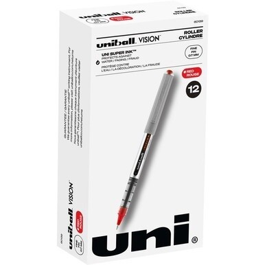 uniball&amp;trade; Vision Rollerball Pens - Fine Pen Point - 0.7 mm Pen Point Size - Red - 1 Dozen