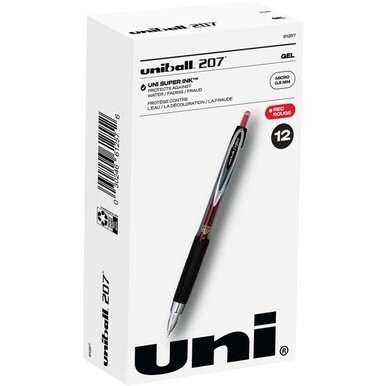 uniball&amp;trade; 207 Gel Pen - Micro Pen Point - 0.5 mm Pen Point Size - Refillable - Retractable - Red Gel-based Ink - Translucent Barrel - 1 Dozen