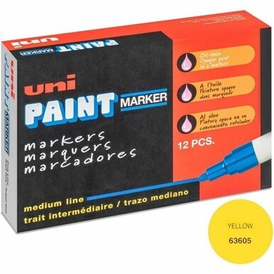 uni&amp;reg; uni-Paint PX-20 Oil-Based Paint Marker - Medium Marker Point - Yellow Oil Based Ink - White Barrel - 1 Dozen