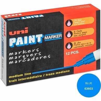 uni&amp;reg; uni-Paint PX-20 Oil-Based Paint Marker - Medium Marker Point - Blue Oil Based Ink - White Barrel - 1 Dozen