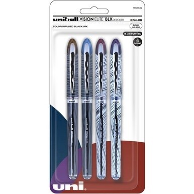 uniball&amp;trade; Vision Elite Designer Rollerball Pen - Bold Pen Point - 8 mm Pen Point Size - Brown/Black, Black/Blue, Black/Red, Violet/Black - Assorted Barrel - 4 / Pack