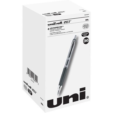 uniball&amp;trade; 207 Gel Pen - Medium Pen Point - 0.7 mm Pen Point Size - Refillable - Retractable - Black Pigment-based Ink - 36 / Pack
