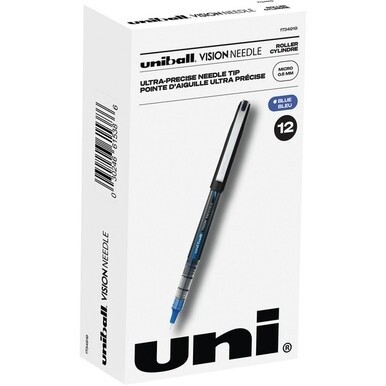 uniball&amp;trade; Vision Needle Rollerball Pens - Micro Pen Point - 0.5 mm Pen Point Size - Blue Liquid Ink - 1 Dozen