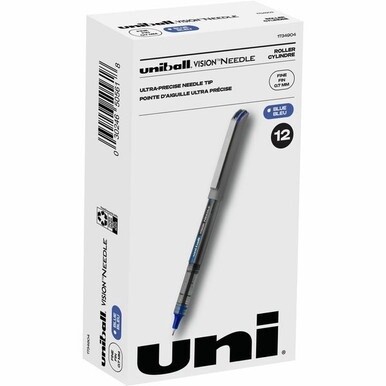 uniball&amp;trade; Vision Needle Rollerball Pens - Fine Pen Point - 0.7 mm Pen Point Size - Blue Liquid Ink - 1 Dozen