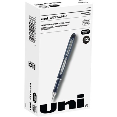 uni&amp;reg; Jetstream Ballpoint Pen - Fine Pen Point - 0.7 mm Pen Point Size - Black Pigment-based Ink - Blue Stainless Steel Barrel - 1 Dozen