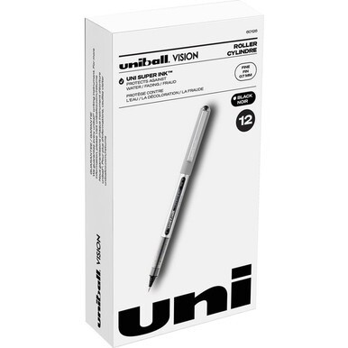 uniball&amp;trade; Vision Rollerball Pens - Fine Pen Point - 0.7 mm Pen Point Size - Black Pigment-based Ink - 1 Dozen
