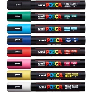 uni&amp;reg; Posca PC-5M Paint Markers - Medium Marker Point - Assorted Water Based, Pigment-based Ink - 8 / Pack