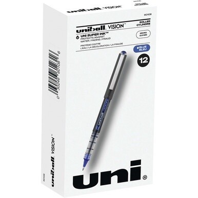 uniball&amp;trade; Vision Rollerball Pens - Micro Pen Point - 0.5 mm Pen Point Size - Blue - 1 Dozen