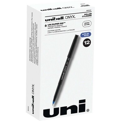 uniball&amp;trade; Onyx Rollerball Pens - Micro Pen Point - 0.5 mm Pen Point Size - Blue - 1 Dozen