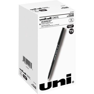 uniball&amp;trade; Onyx Rollerball Pens - 0.7 mm Pen Point Size - Black - Matte Black Barrel - 72 / Pack