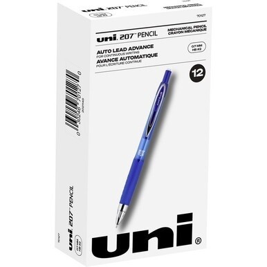 uniball&amp;trade; 207 Mechanical Pencils - HB, #2 Lead - 0.7 mm Lead Diameter - Black Lead - Blue Barrel - 1 Dozen