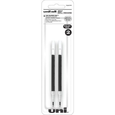 uniball&amp;trade; 207 Gel Pen Refill - 0.70 mm, Medium Point - Black Ink - Super Ink - 2 / Pack