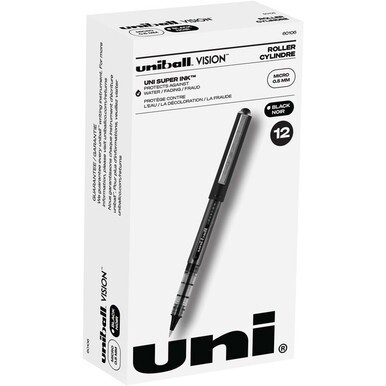 uniball&amp;trade; Vision Rollerball Pens - Micro Pen Point - 0.5 mm Pen Point Size - Black Pigment-based Ink - 1 Dozen