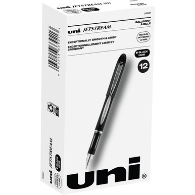 uni&amp;reg; Jetstream Ballpoint Pens - Medium Pen Point - 1 mm Pen Point Size - Refillable - Black Pigment-based Ink - Black Stainless Steel Barrel - 1 Dozen
