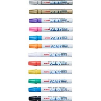 uni&amp;reg; uni-Paint PX-20 Oil-Based Paint Marker - Medium Marker Point - Blue, Red, Green, Yellow, Black, White, Silver, Gold, Violet, Pink, Light Blue, ... Oil Based Ink - White Barrel - 12 / Set