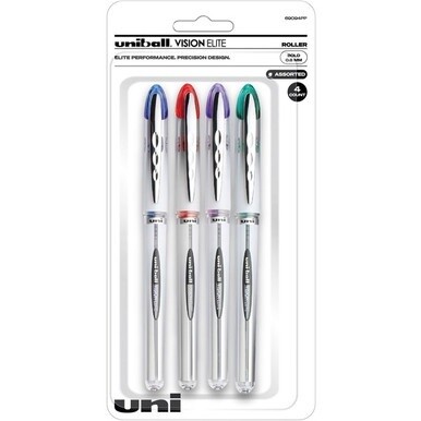 uniball&amp;trade; Vision Elite Rollerball Pen - Bold Pen Point - 0.8 mm Pen Point Size - Refillable - Blue, Red, Green, Violet Pigment-based Ink - 4 / Pack