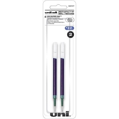 uniball&amp;trade; 207 Impact RT Gel Pen Refill - 1 mm, Bold Point - Blue Ink - Acid-free, Fade Proof, Water Proof, Super Ink - 2 / Pack