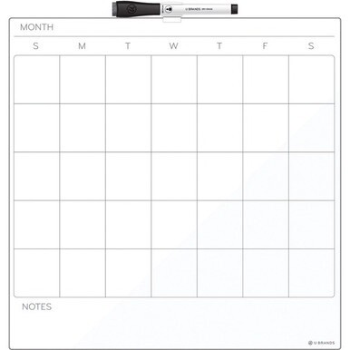U Brands Magnetic Dry Erase Calendar Board - 14.6&quot; Height x 14&quot; Width - White Painted Steel Surface - Square - Horizontal - 1 Each