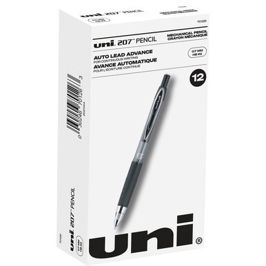 uniball&amp;trade; 207 Mechanical Pencils - HB, #2 Lead - 0.7 mm Lead Diameter - Black Lead - Black Barrel - 1 Dozen
